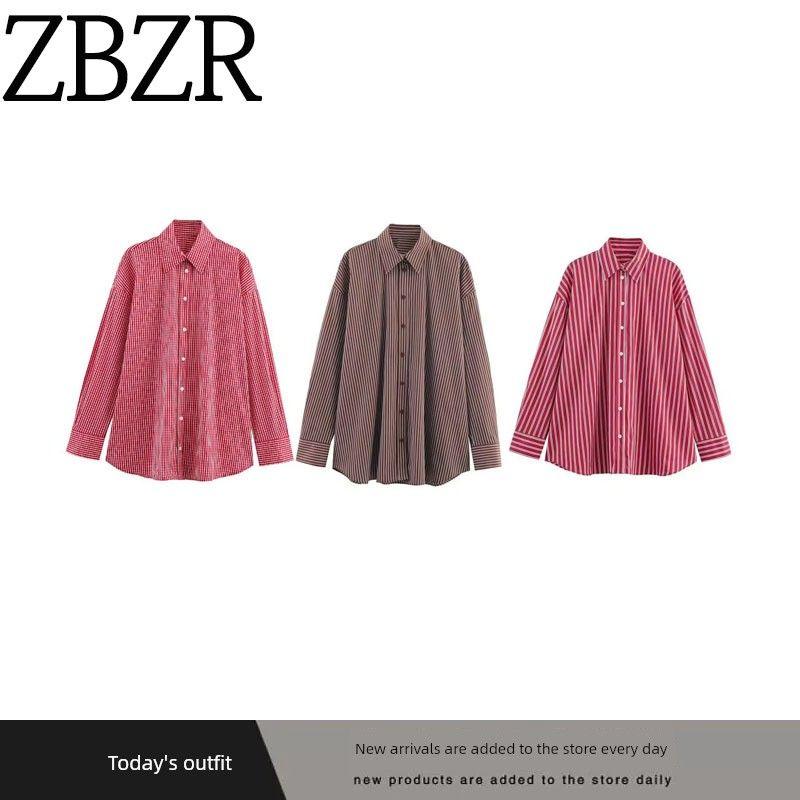 Za Autumn and Winter New Arrivals Women's Clothing Zr European and American Style Fashionable Versatile Striped Poplin Loose Shirt 8823531