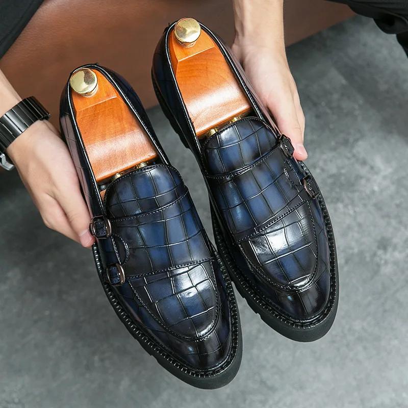 2025 Street Fashion Men's Loafers Thick Sole Big Toe Shoes Trend Green Party Dress Shoes Men's Genuine Leather Casual Shoes
