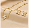 Four Leaf Clover Pendant Necklace for Women White Zircon Bead Chain Stainless Steel Waterproof Party Dainty Trend