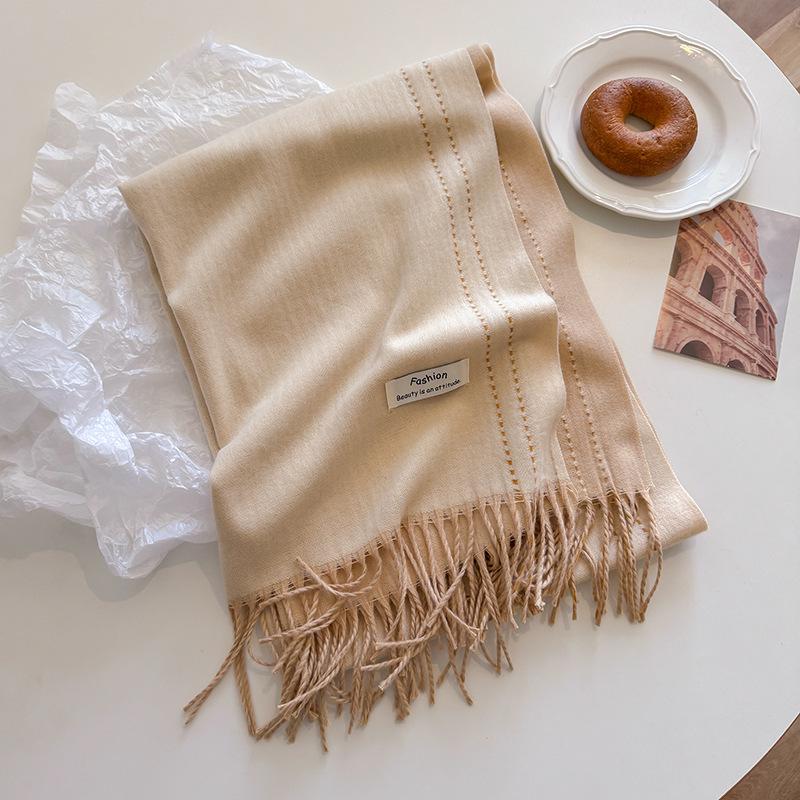 2024 High-End Versatile Women's Cashmere Scarf Shawl - Solid Color for Autumn & Winter Warmth