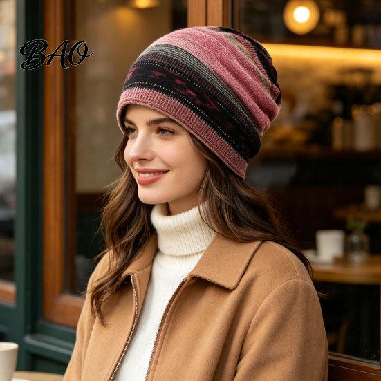 Comfortable Skin Friendly Fabric Cap Women's Geometry Print Slouchy Hat, Casual Soft Stretch Skull Stylish Decorative Head Accessory Cap, Warm Cancer