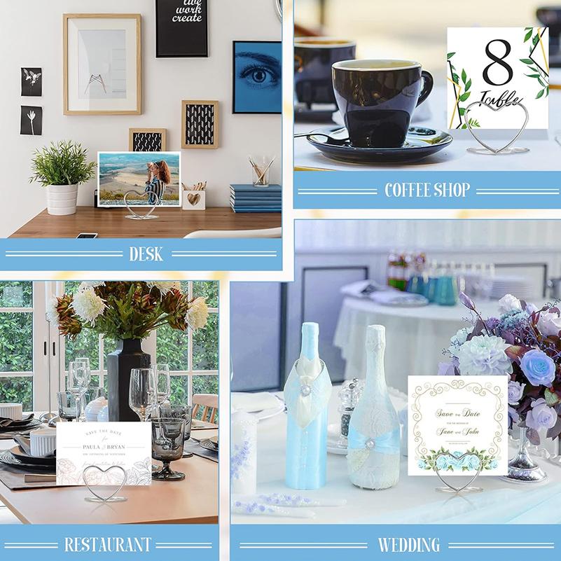 WTEMPO Wedding Place Card Holders for Table Heart Wedding Table Number Holders Mini Picture Photo Stands for Bridal Shower Party Vertical Label Holder