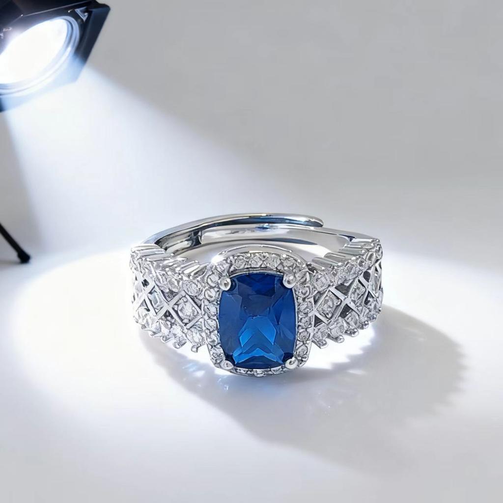 Advanced Sense Cultivation Ruby Ring Feminine Style Engraved Rhombus Sapphire Open Ring
