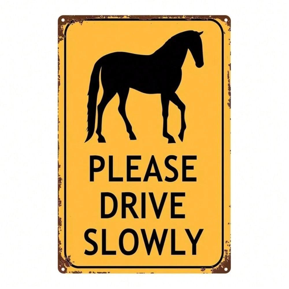 Slow Down Horse Metal Sign 8x12 Inch Garage Wall Decor Vintage Tin Plaque