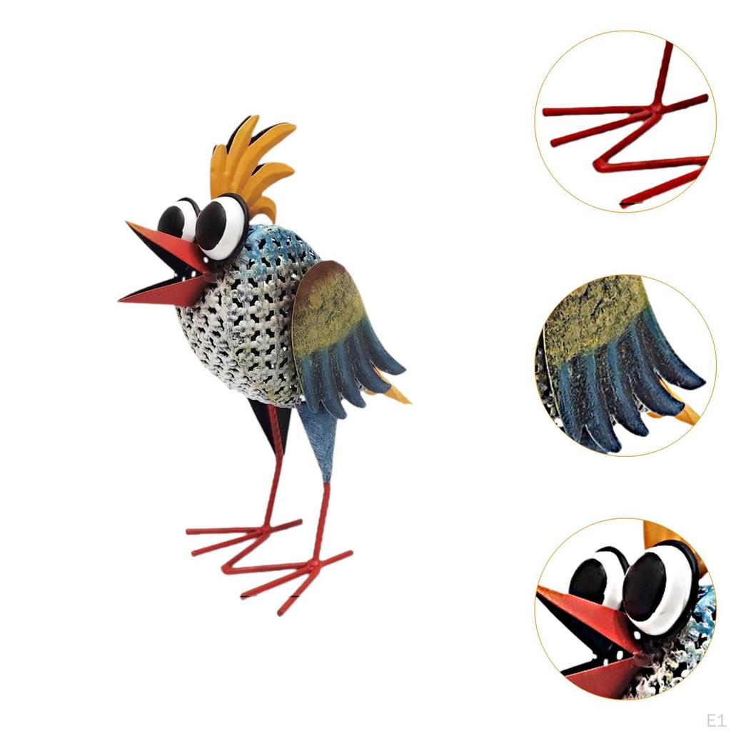 Bird Sculpture Garden Decoration Iron Art Figurine Colourful Decorative with Big Eyes 11x5x12.2inch