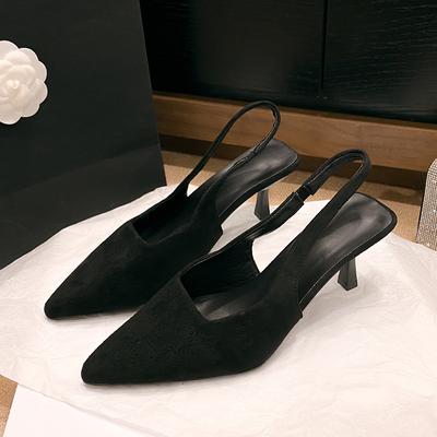 Neue Spitzschuh Sexy Mid Heels Party Schuhe Frauen Sandalen Designer Sommer Marke Pumps Slingback Freizeitschuhe Kleid Arbeitsschuhe
