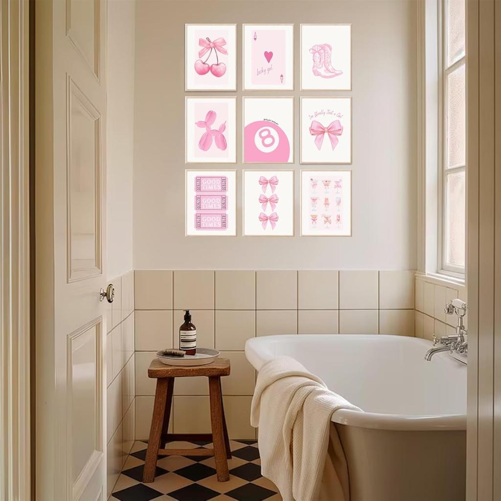 Uniro Coquette Room Decor Aesthetic, Pink Bows Wall Art Posters for Girls Dorm Bedroom Decor, Cute Coquette Posters, Coquette Wall Decor, Trendy
