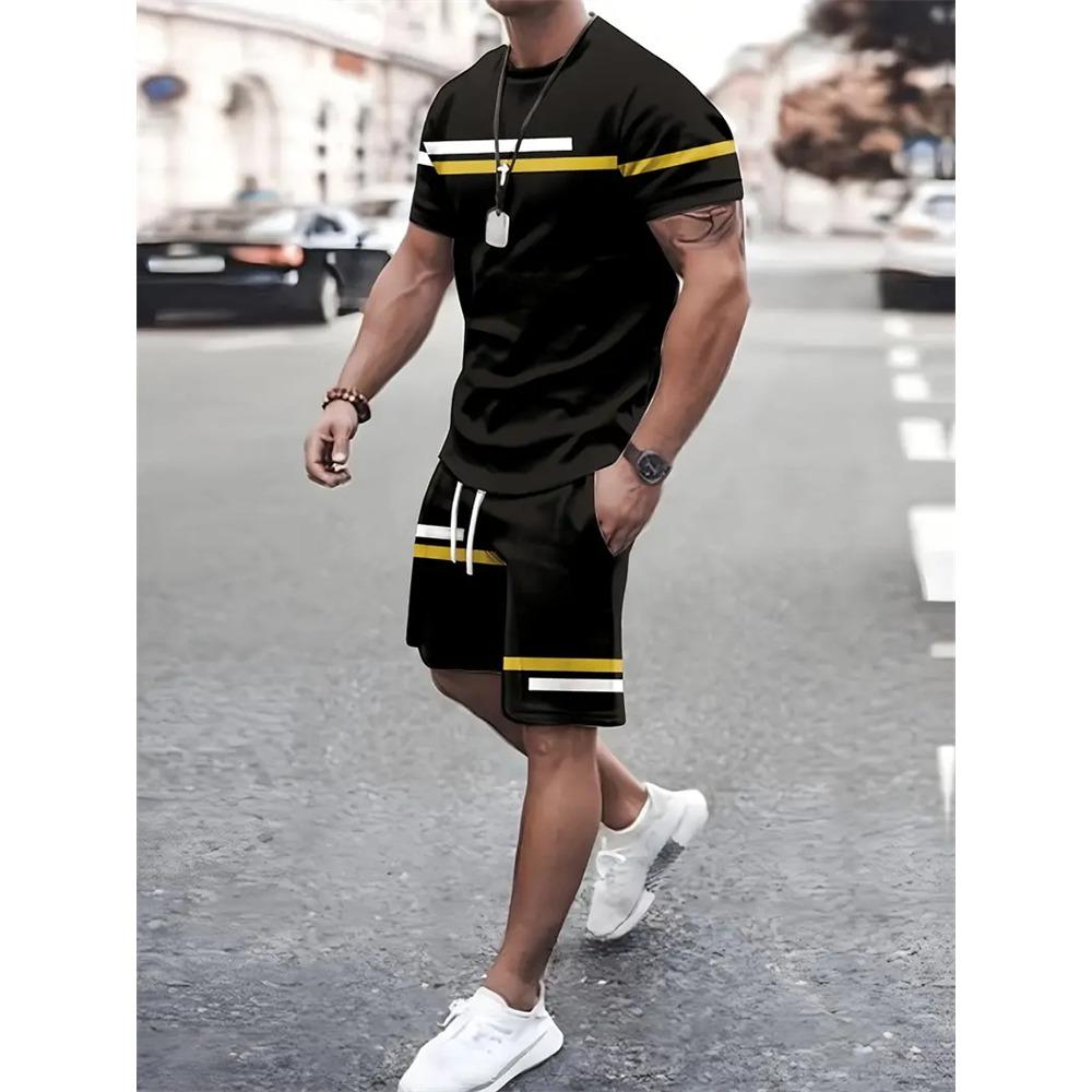 New Summer Men's Sports Short Sleeve T-Shirt Set, Two-Piece Outdoor Travel Shorts Training Outfit