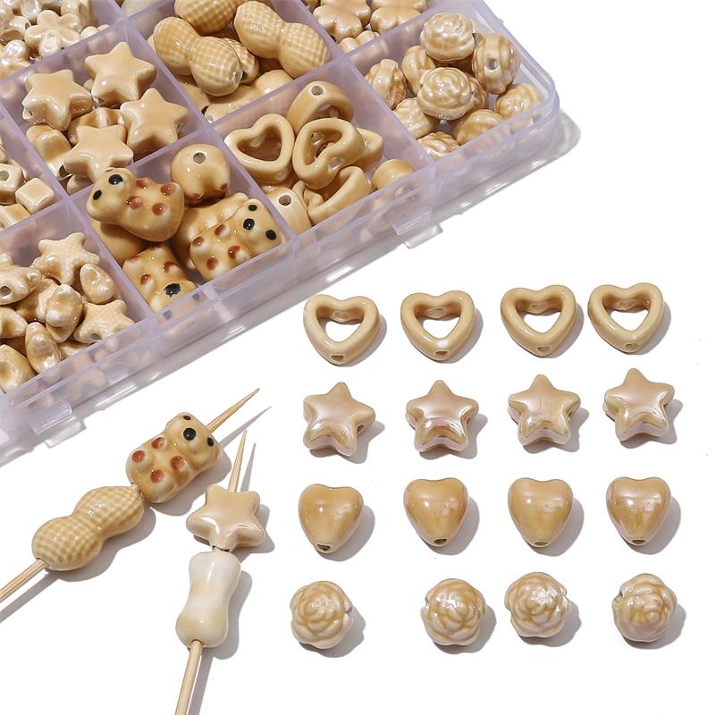 1–10 Stück handgefertigte Keramik-Porzellanperlen, Kugel, Bär, Stern, Herz, Blume, Perlen, Charms für Halskette, Armband, Schlüsselanhänger, DIY-Schmuckherstellung