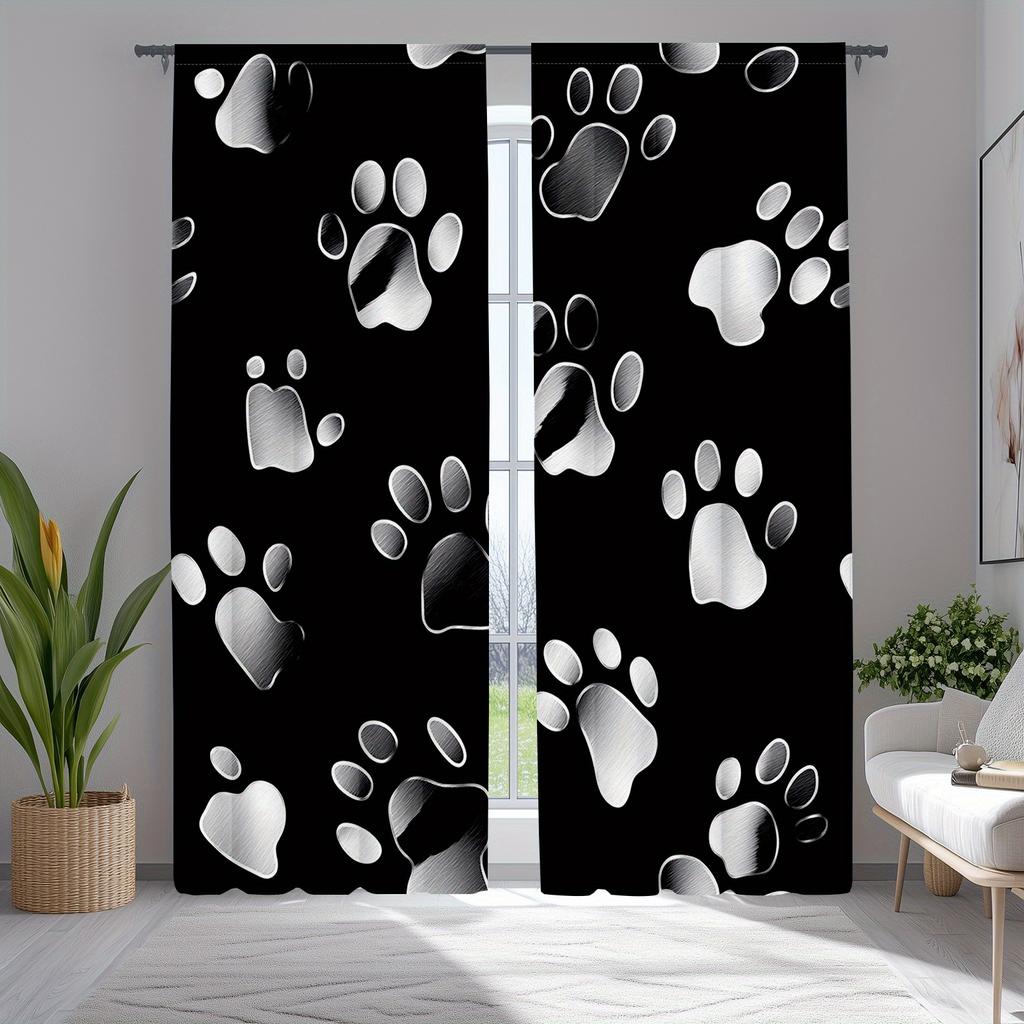 Panels Cute Dog Paw Print Curtains Polyester Fabric Suitable Bedroom Living Room Curtain Made Of Washable Area Ready