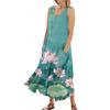 Women's Summer Casual Fashion Flower Printed Sleeveless Round Neck Pocket Dress