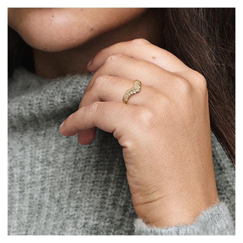 Pandora Crown-shaped wishing bone ring for women gold 54