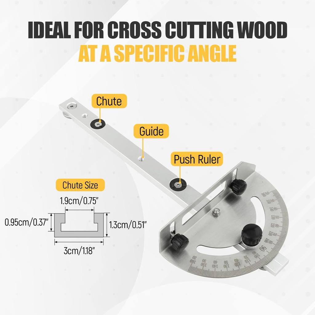 Precision Table Saw Miter Gauge System with Miter Fence, 120°Angle Stops Adjustable for Table Saw, Band Saw, Router Table, 250mm