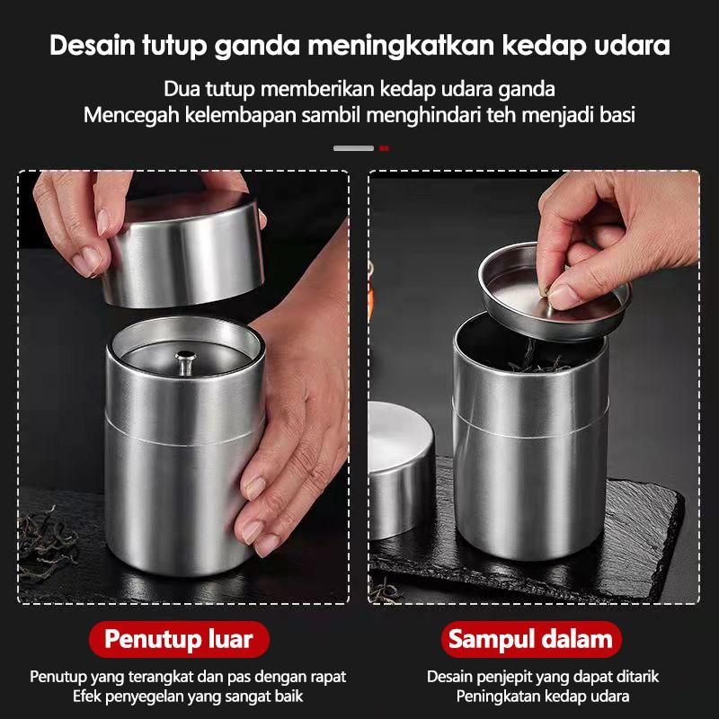 400/550Ml Tea/Coffee Canister With Airtight Double Lids For Loose Tin Containers Stainless Steel Storage