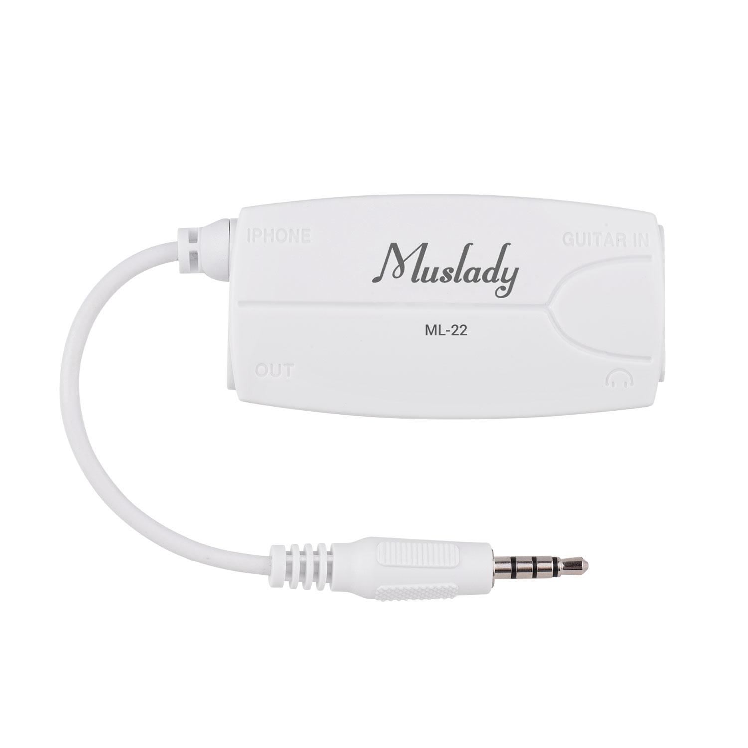 

Muslady ML-22 Гитарный аудиоинтерфейс-коннектор конвертер для электрогитары бас-гитары на мобильный телефон Muslady белый