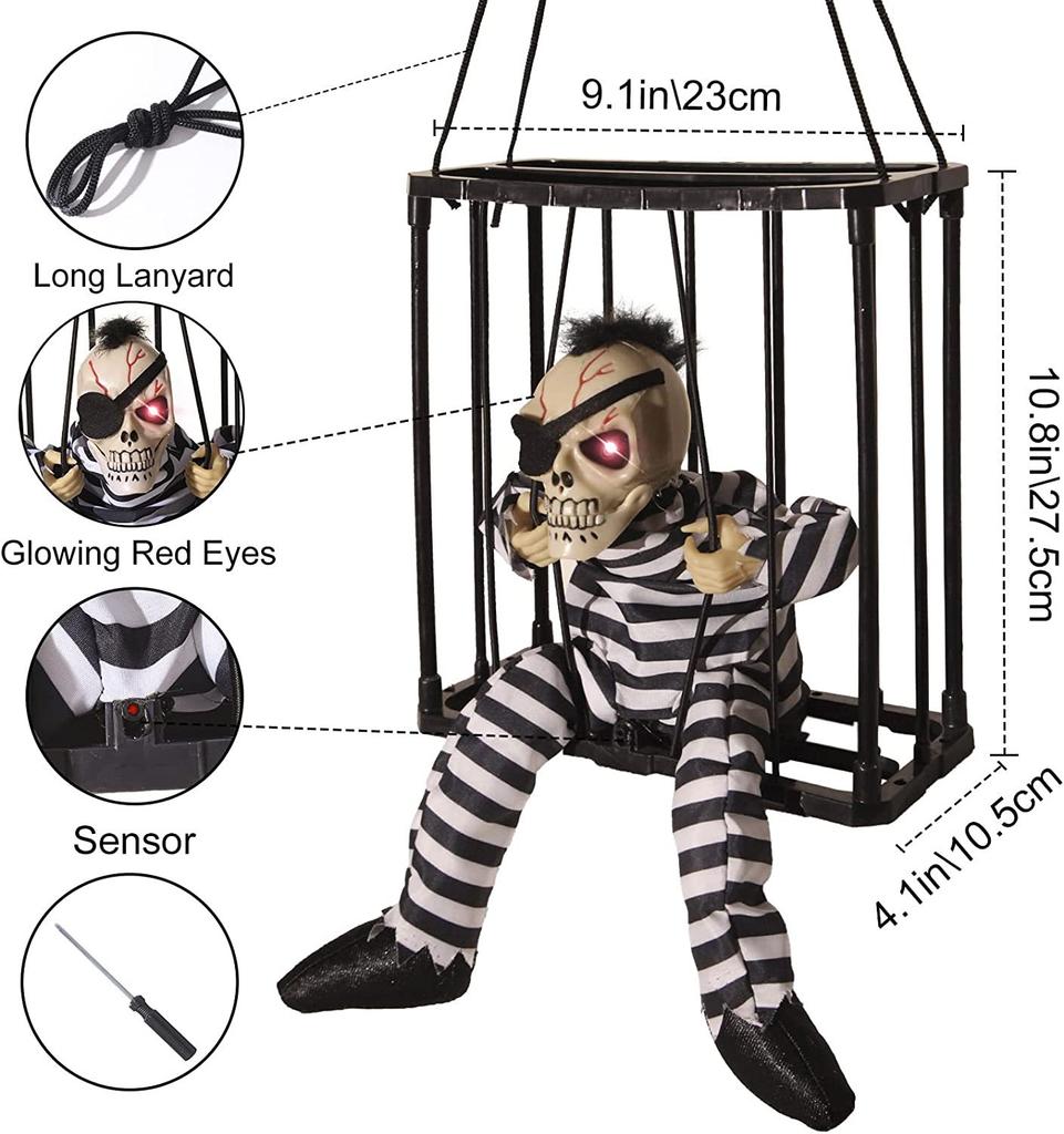 Scream Horror Halloween Skeleton Toys Halloween Decoration Props Terrifying Skeleton Cage Prisoner Haunted House Decorations