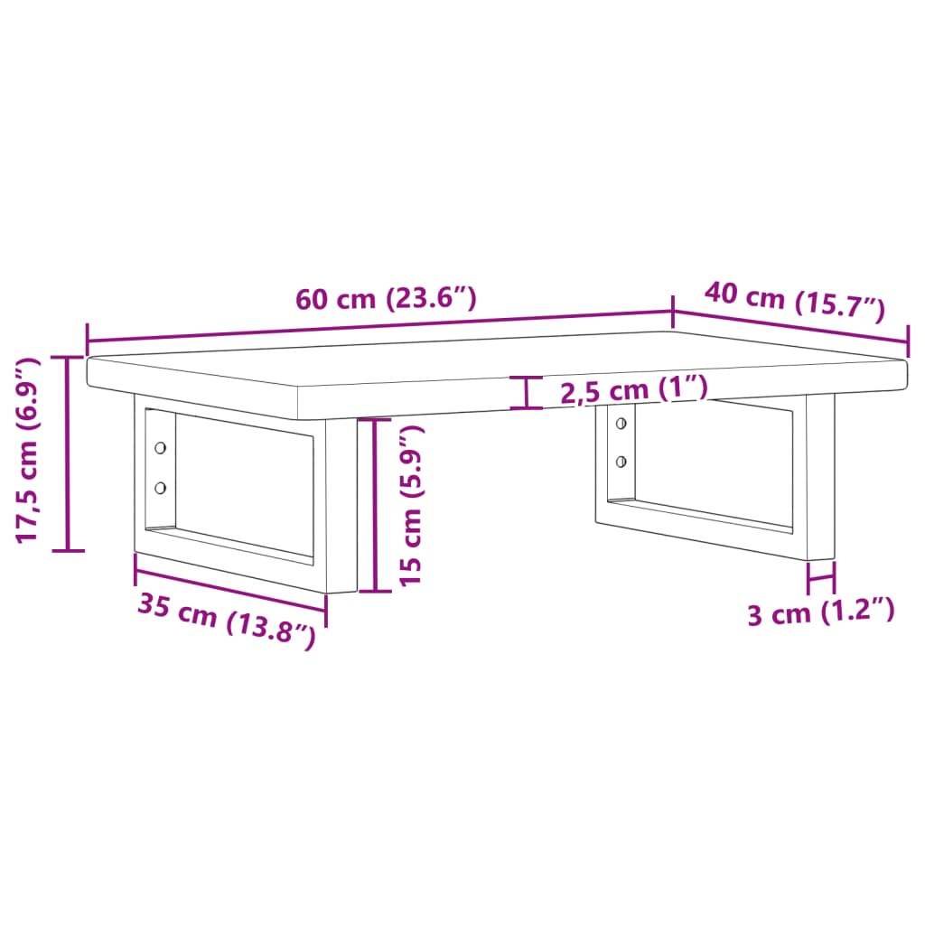 Wall Mounted Washbasin Countertop with Bracket Steel and Solid Oak Wood