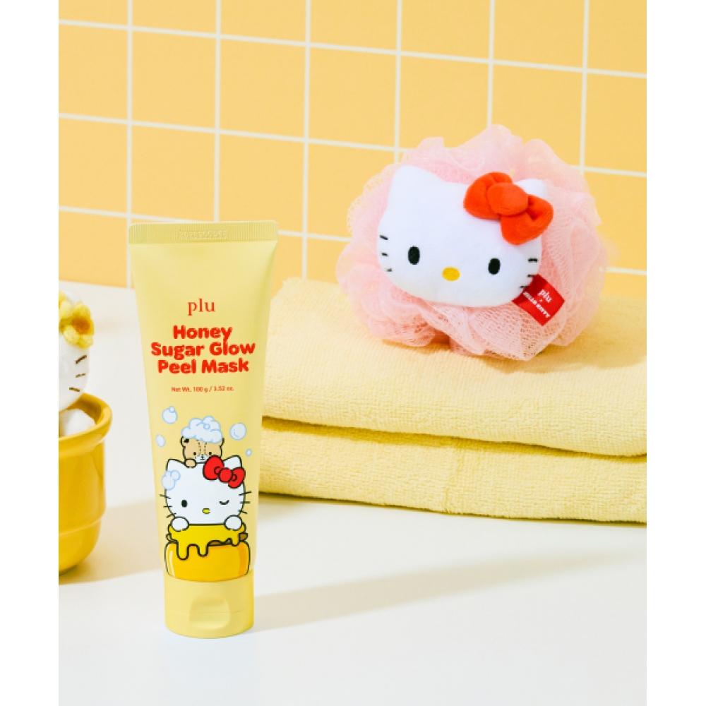 Plu Sanrio Hello Kitty Honey Sugar Glow Peel Mask 100g+shower Ball Honey Sugar Glow Peel Mask+1 Shower Ball