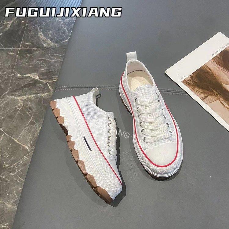 2025 Frühjahr neue klassische Damen-Low-Top-Mesh-Schuhe vielseitige Studenten-Board-Schuhe Damen-Innensohle mit dicker Sohle lässig zum Schnüren