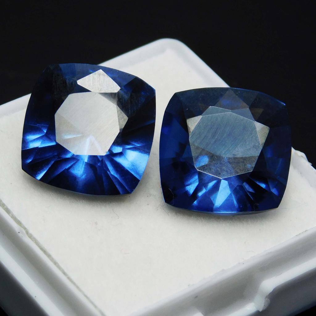 Square Cushion Cut Blue Natural SAPPHIRE 20 Ct Loose Gemstone Pair CERTIFIED A-5182