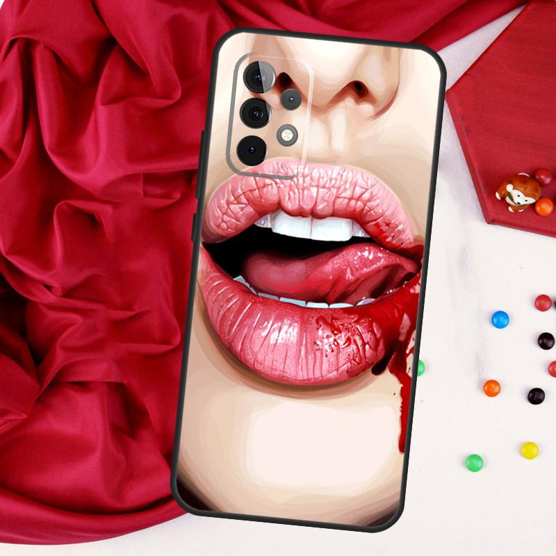 Sexy Vampire Lips For Samsung Galaxy A56 A36 A26 A16 A05 A06 A22 A32 A52 A54 A34 A14 A55 A15 A53 A33 A35 Case