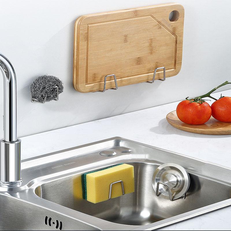 Kitchen Stainless Steel Sink Shelf Sponge Support Adhesive Drainage Pipe Drying Rack Wall Hanging Hook Accessories Organizer