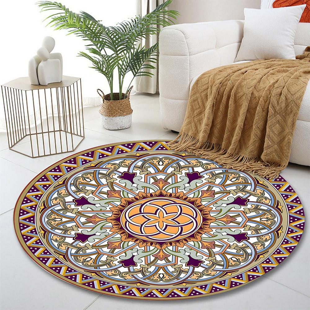 Mandala Circular Geometric Pattern Print round rug, living room, bedroom, playroom carpet, non slip floor mat, gift