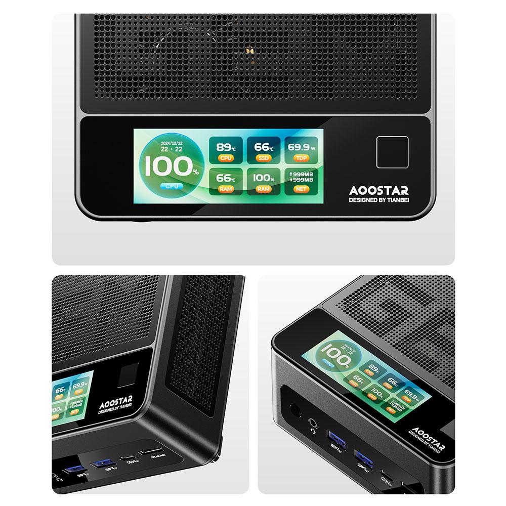 Mini PC AOOSTAR GEM12+ Pro cu Display, Deblocare prin Amprentă, AMD Ryzen 7 Pro 8845HS 8 Nuclee Max 5.1GHz,