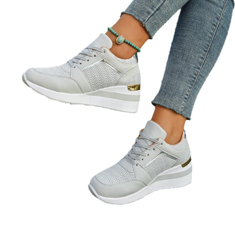European and American large-size sports and leisure autumn new thick-soled wedge heel casual shoes lace-up sports shoes