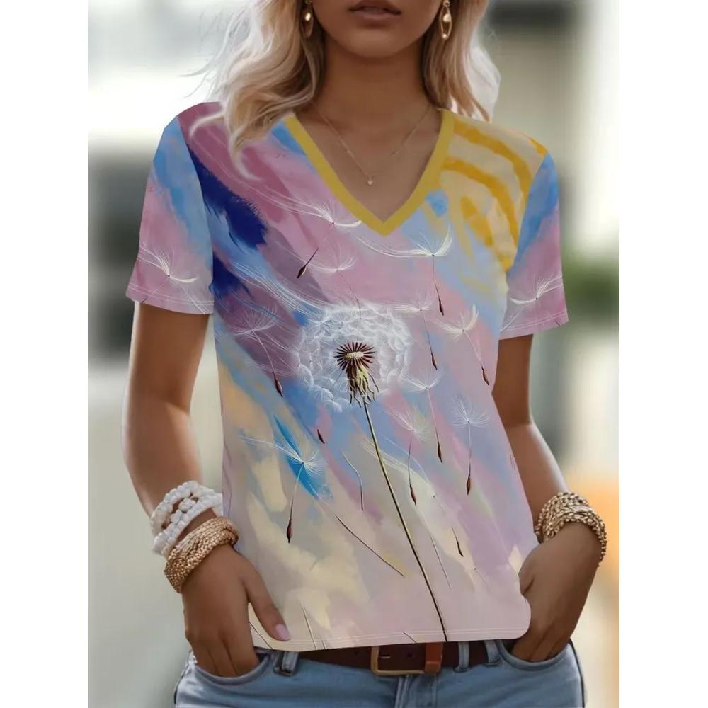Casual Loose V-neck Top Women's Versatile Short-sleeved Fashion Breathable T-Shirts Women’s