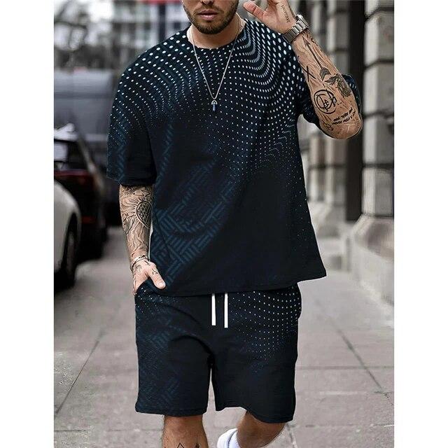 New Men's Shirt Set Shorts And T Shirt Set Sport Designer Casual Shirt Optical Illusion Abstract Graphic Prints T-Shirt Outfits