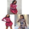 Streetwear Tropical Print Mini Bodycon Dress With Long Sleeves For Autumn 2024