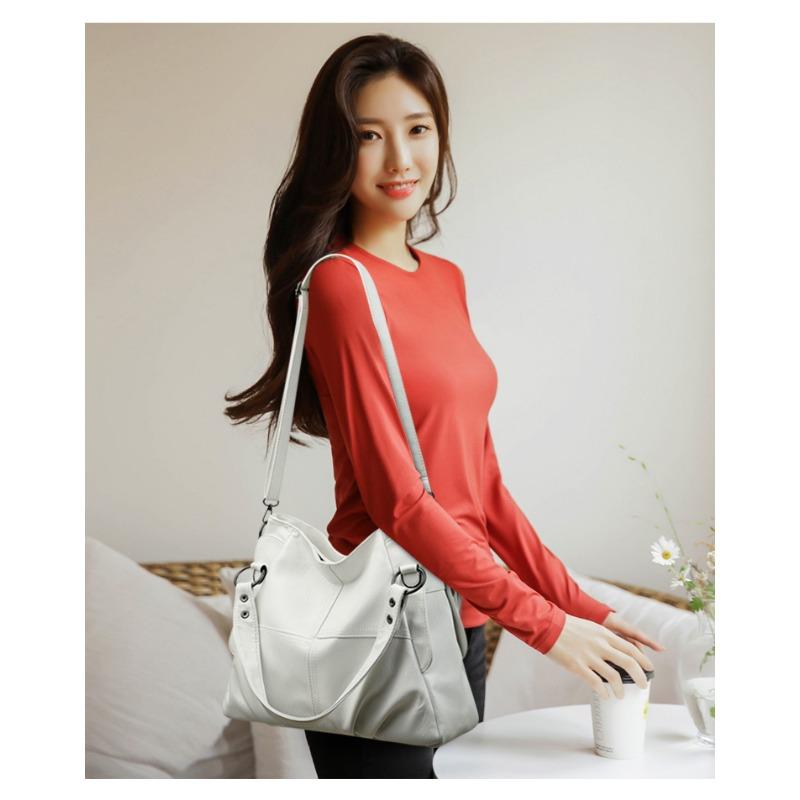 Stylish PU Women's Handbag Fan Splicing Shoulder Bag Simple High-quality Large Bag