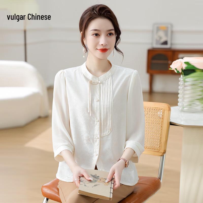 New Chinese Style Imitation Silk 3/4 Sleeve Blouse