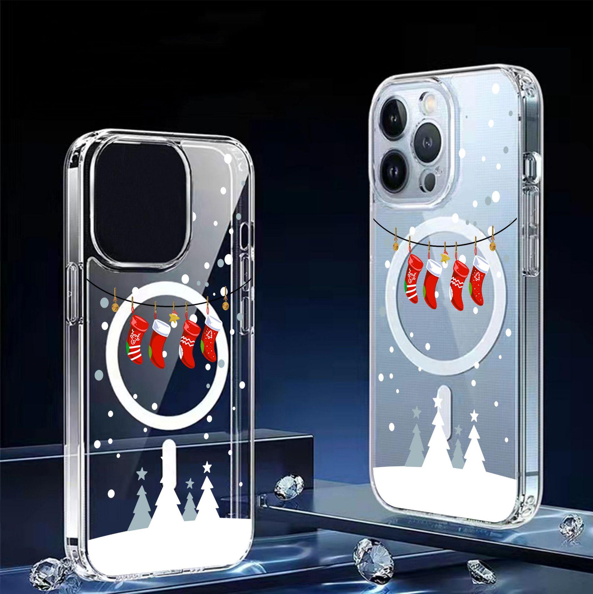 

Magnetic Christmas Stocking Case for iPhone 15/16/17 Pro Max - Transparent Full Coverage Protective Case 15 прозорий