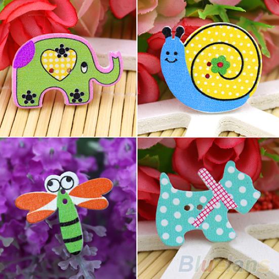 50pcs Lovely Sewing Cartoon Animal Elphant Dog Scrapbooking 2 Holes Wood