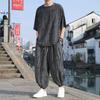 Chinese Stijl Hanfu Top Heren Zomer Dun Korte Mouw Broek Los Trendy T-shirt Mode Eendelig/tweedelig Set Preppy