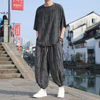Stile Cinese Hanfu Top da Uomo Estivo Sottile Manica Corta Pantaloni T-shirt Larga Trendy Moda Set Pezzo Unico/Due Pezzi Preppy