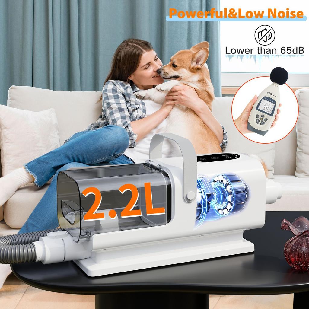 Multifunctional Pet Grooming Vacuum, Powerful Suction Dog Hair Trimmer Set with Detangling Brush, Low Noise Pet Hair Vacuum for All Breeds Dogs Cats