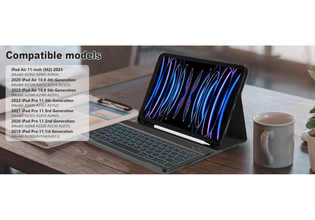 iPad 2025 A16 Air 5 Case: Backlit Keyboard & Mouse Set for 10.9/11-inch Pro 11 Tablets (11th Gen Compatible)