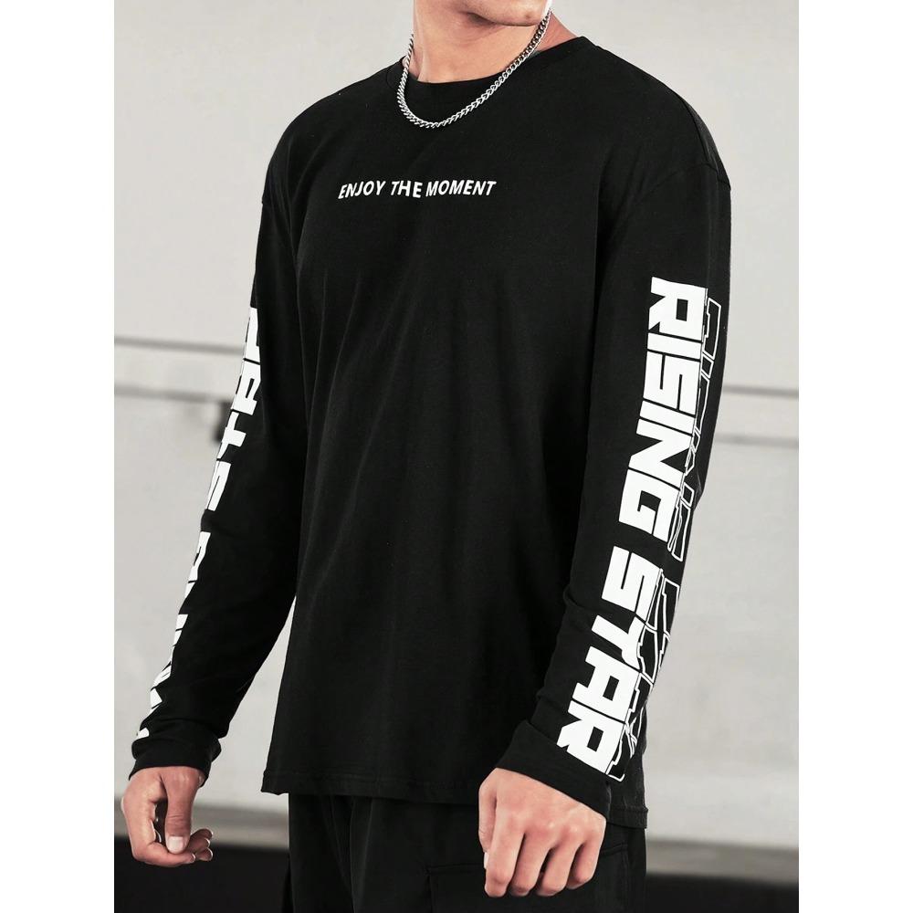Semplice Stampa Longteng Autunno Moda Girocollo T-shirt a Maniche Lunghe da Uomo Top Outdoor Street Fashion Quotidiano Casual Comfort