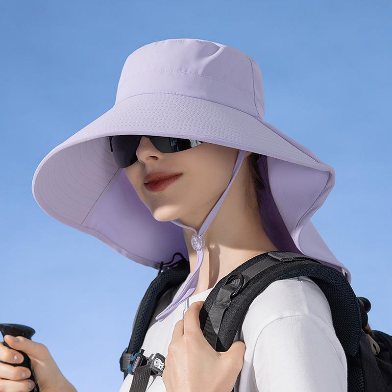 Big Eaves Shawl Sunscreen Hat European and American Bucket Hat Fashion Sun Hat Summer Outdoor Hat with Ponytail Hole Women