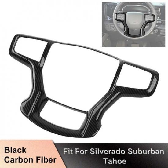 Carbon Fiber For Chevy Silverado 19+ Tahoe 21+ Console Steering Wheel Cover Trim