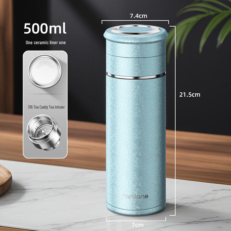Stainless Steel Thermal Cup with Tea Separator and Portable Lanyard for Men