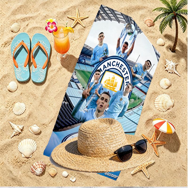 Football team City FC Print Beach Towel, Versatile Lightweight Absorbent Beach Towel for Pool Surf Yoga Bathroom, Perfect Birthday Holiday Gift
