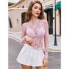 New Lace See Through Sexy Mesh Women Blouse Long Sleeve Tops Transparent Floral Shirt Thin Perspective Lace Shirts Spring Summer Sweet Elegant Blouse