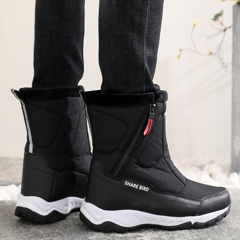 Fashion Snow Boots For Men Women Plush Warm Winter Boots Side Zipper Outdoor Hiking Shoes Cotton Boots Non-Slip Men Ankle Boots