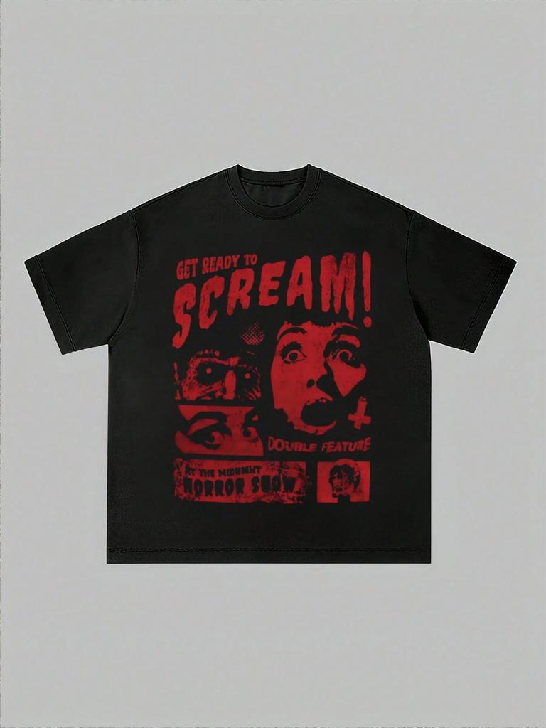 Retro horror movie promotional graphic Tshirt casual and soft pure cotton shortsleeved Tshirt unisex style for all seasons