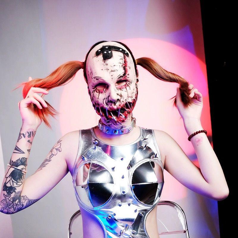 

Full face latex complete head mask sap Chainsaw Horror V-shaped Hatred Halloween Concert Annual meeting