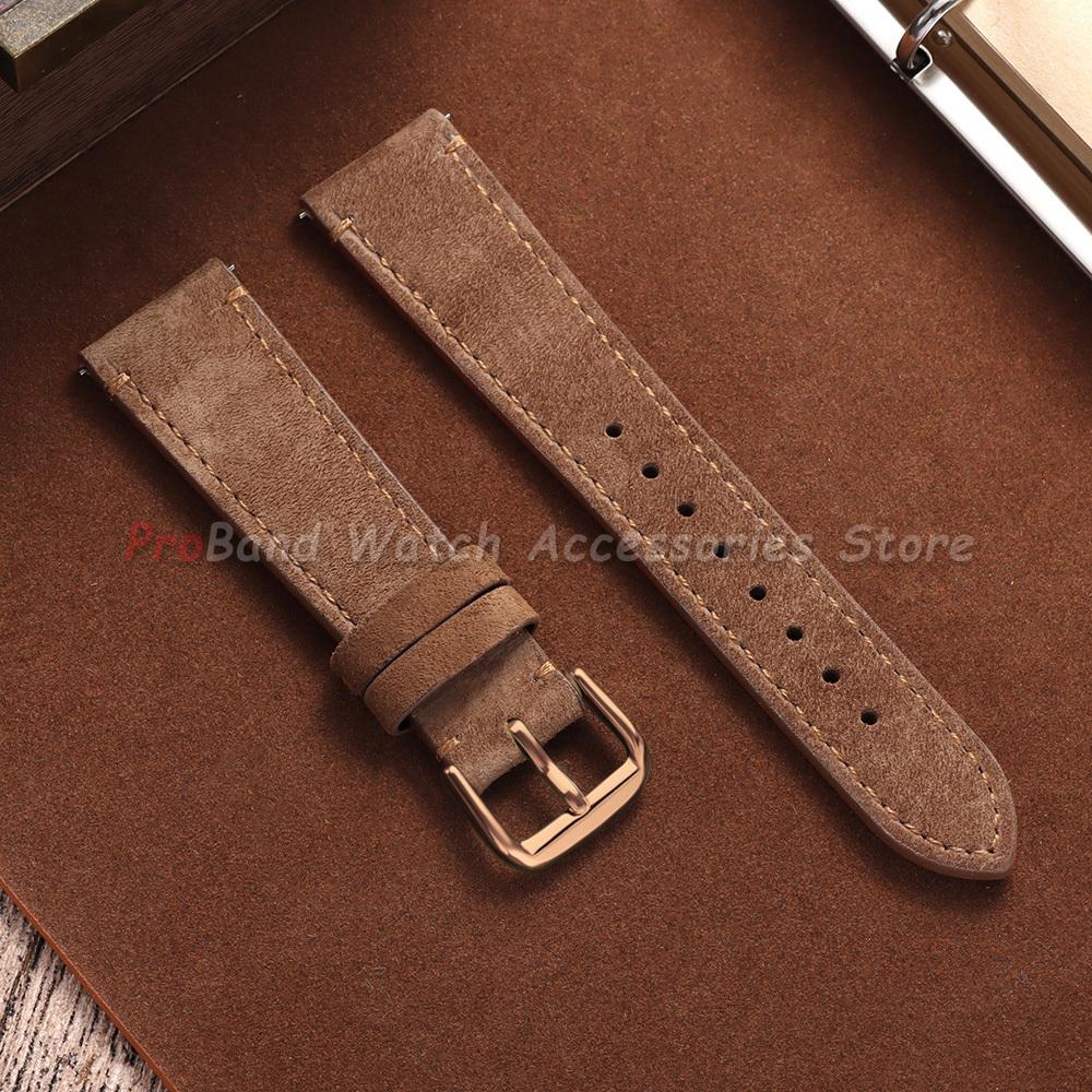 Vintage Wildleder Lederarmband 20mm 22mm Schnellverschluss Uhrenarmband für Omega für Seiko für Cartier für Tissot Goldene Schnalle Armband